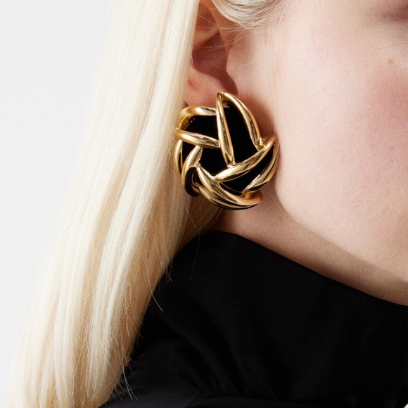 Saint Laurent Arty Earrings in Gold Metal & Black Velvet - Picture 4 of 9